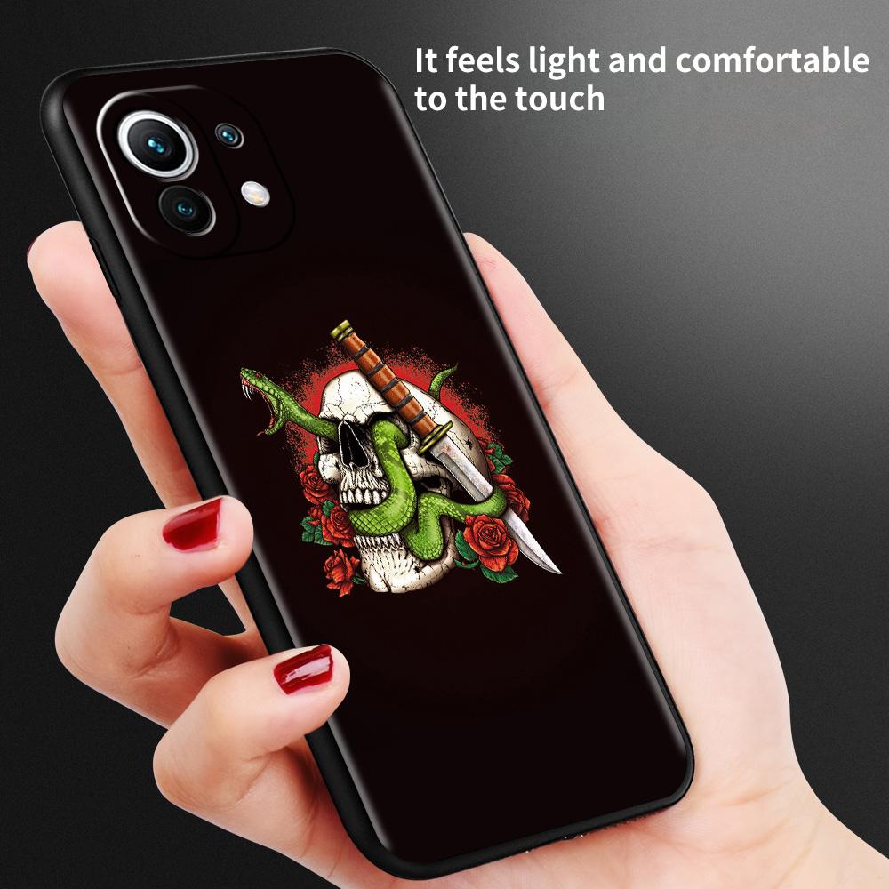 Czarne Miękkie Etui Na Xiaomi Mi Poco X3 NFC 10T Pro 11 11T Note 10 Lite 9T M3 F3 A2 F1 TPU Pokrowiec Na Telefon Komórkowy Różany Szkielet Czaszka