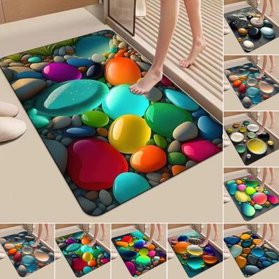 3D Optical Illusion Rug Pebble Stone Visual Illusion Doormat Non-Slip Water Absorbent Floor Mat for Bathroom Bedroom Living Room Entrance Decor