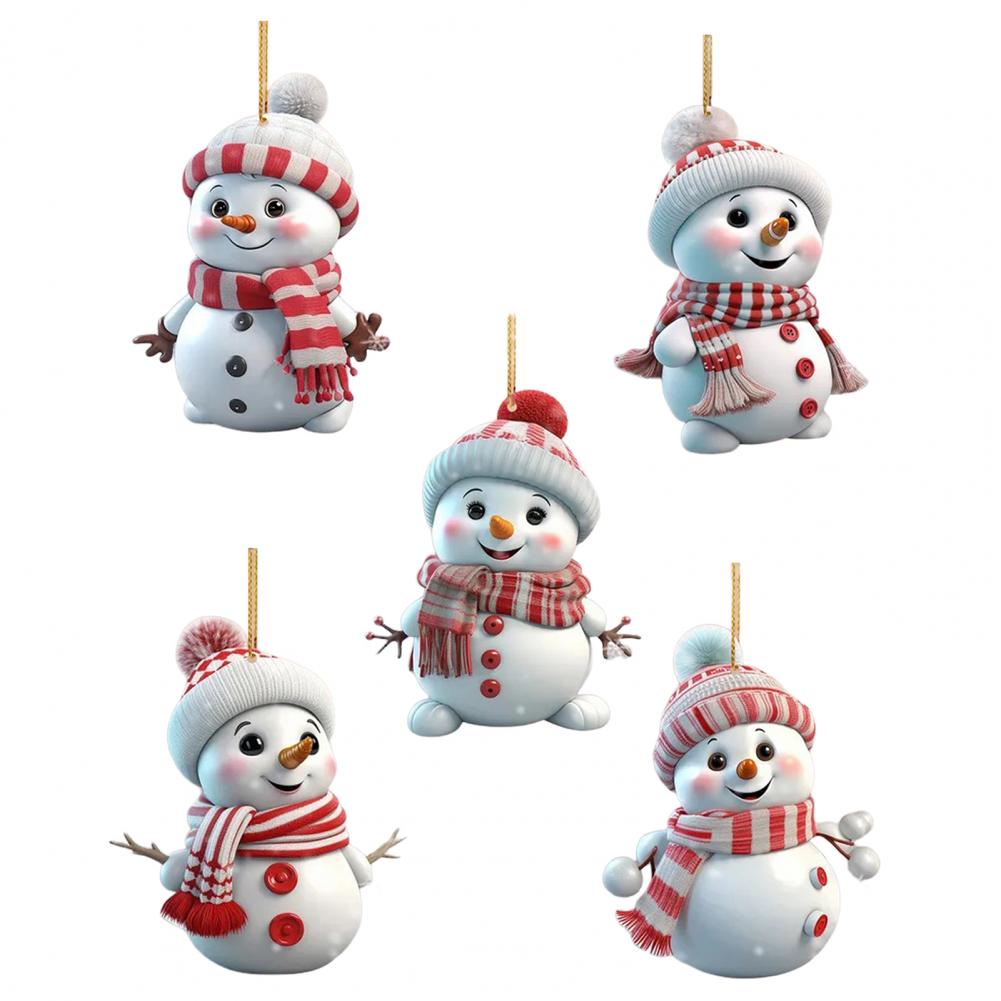 5 Pcs Christmas Snowman Pendant Acrylic Cartoon Snowman Hanging Ornaments Holiday Christmas Tree Hanging Snowmen Home Ornaments