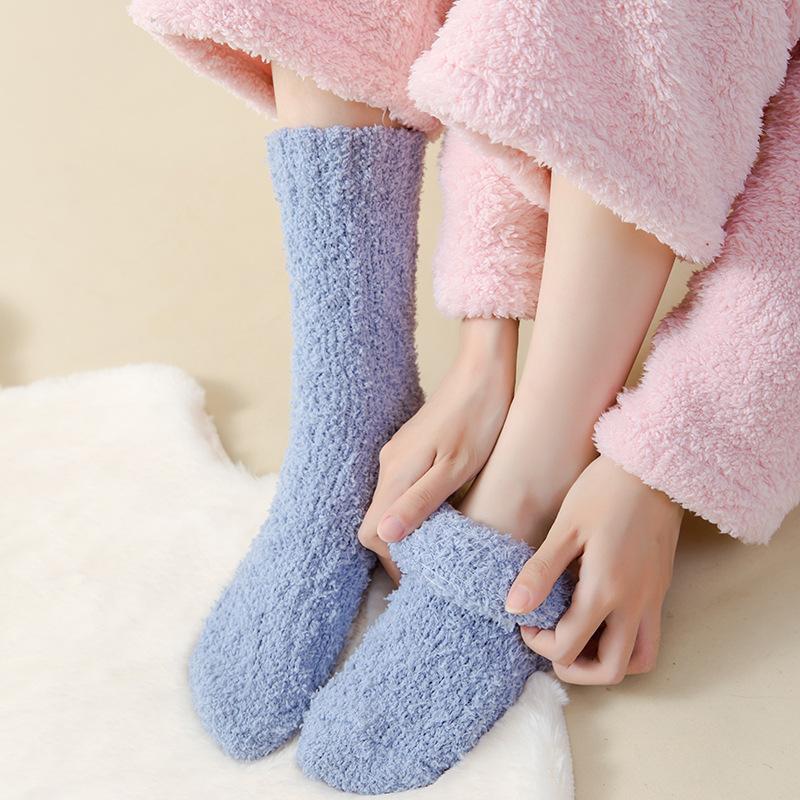 Women In Autumn and Winter with Velvet and Thick Warm Home Floor Indoor Sleeping Tube Socks