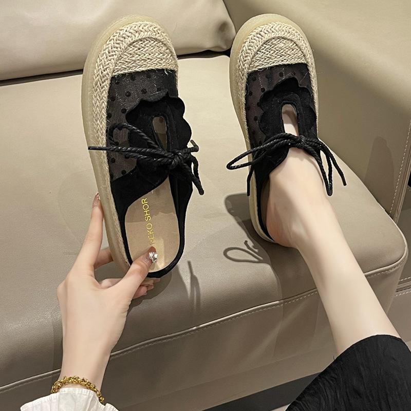 Mesh Bag Head Slippers Women's Summer Wear New Flat-bottomed Sandals Versatile Straw Woven Fisherman Shoes Half Drag