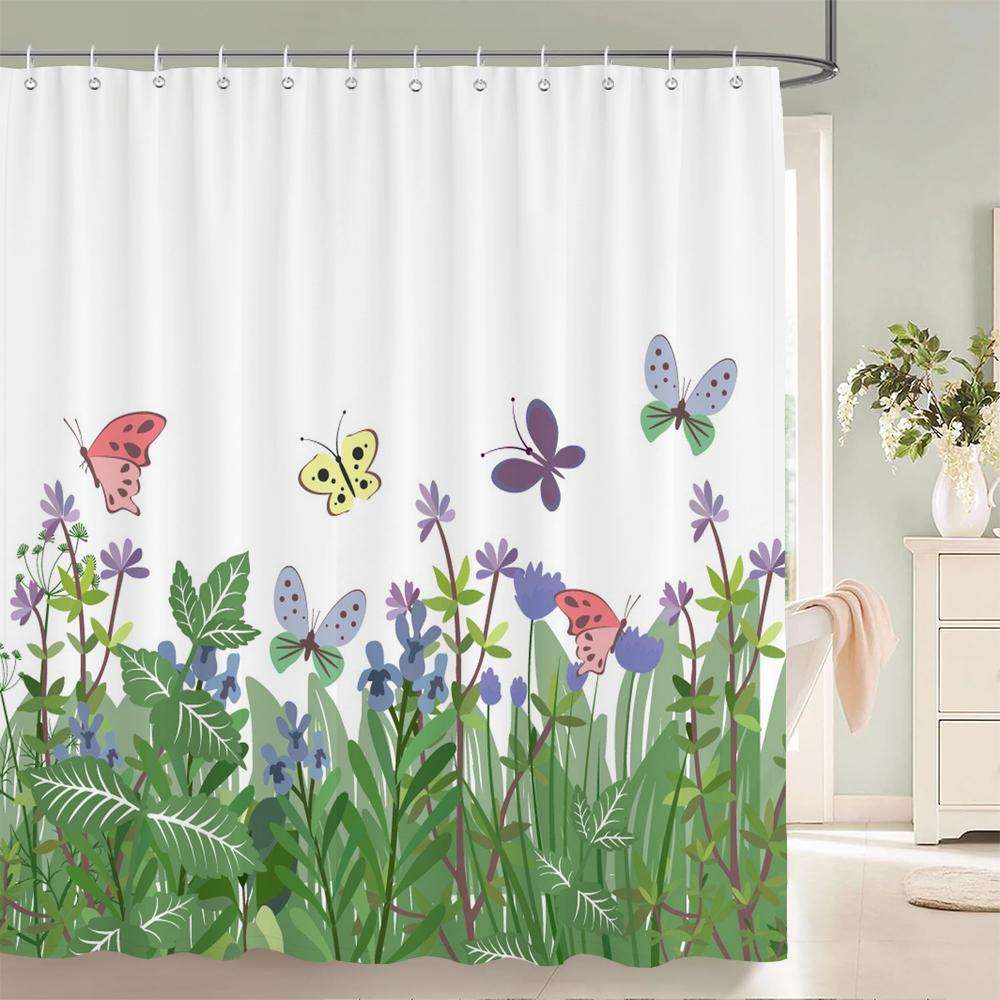 Tropical Plant Green Leaves Shower Curtain Bathroom Curtains With Hooks Monstera Palm Trees Waterproof Fabric Bathtub Decor