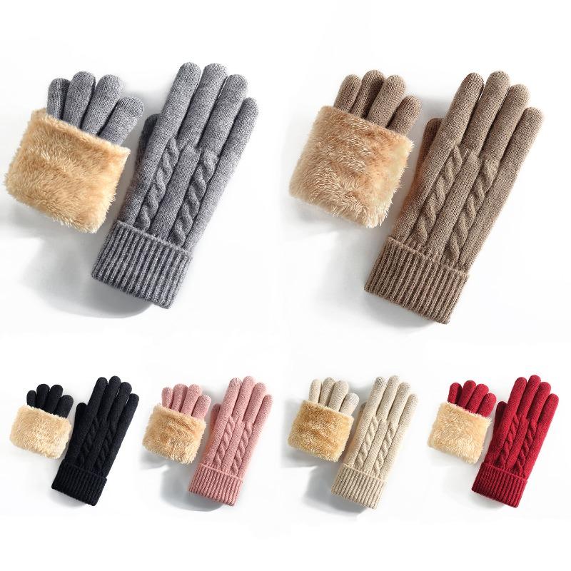 Winter women's touch screen gloves cold-proof double-layer knitted gloves outdoor cycling warm gloves