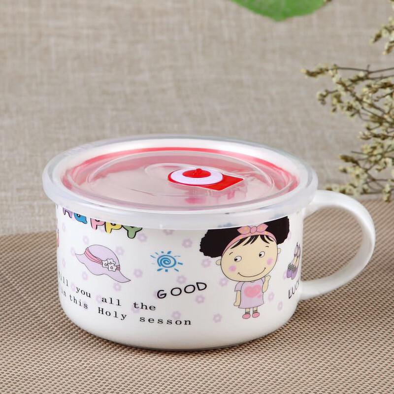 ZISIZ Cartoon Girl Ceramic Microwave Bowl with Lid