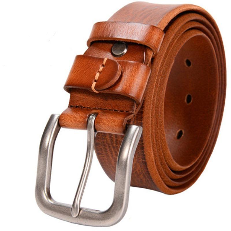 Genuine Leather Retro Pin Buckle First Layer Cowhide Belt Casual Pants Belt Men'S Casual Belt Trendy, Personalized Belt