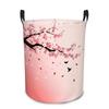 1pc Cherry Blossom & Flying Bird Storage Basket with Sturdy Handle - Round Canvas Organizer Suitable for Bathroom, Bedroom, Wardrobe - Compact Laundry