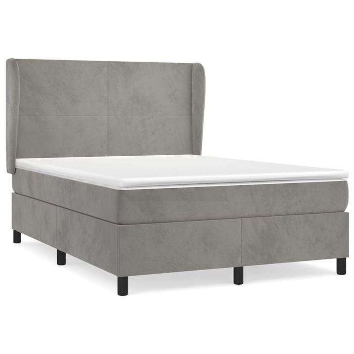 Lit avec matelas - Maison Exclusive - 140x190cm - Velours gris clair - Tête de lit réglable