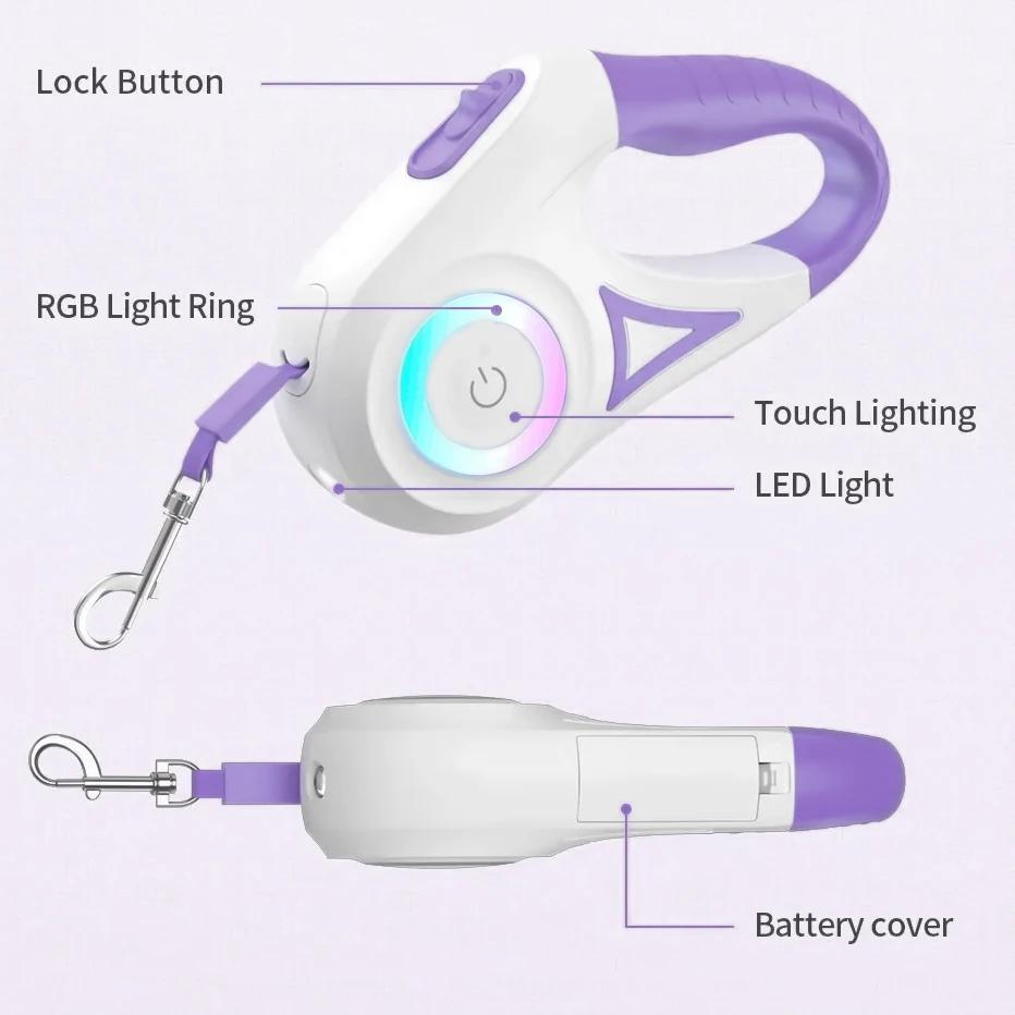 LED Retractable Dog Leash with Light for Puppies Small Medium Big Dogs Cats Pet Harness Straps Collar Accessories 3m 5m Roulette