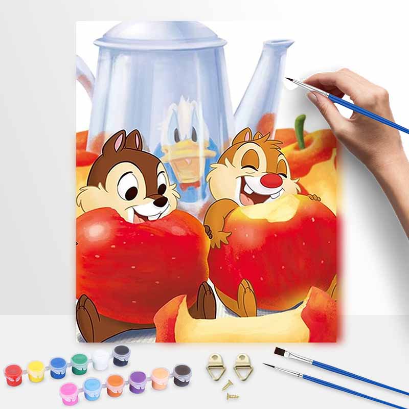 Disney digital oil painting Chip n Dale apple art handmade diy gift home decoration 20x30cm