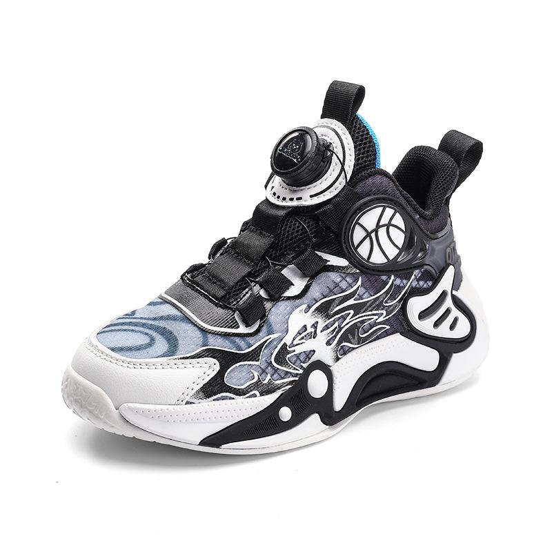 Children's sports shoes training shoes rotating summer basketball shoes mesh boys new breathable button shoes middle and old children