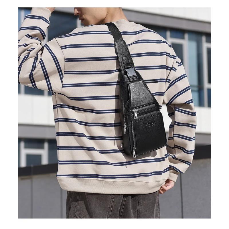 Men's PU Leather Chest Bag - Large Capacity Crossbody Sling Bag,Shoulder Bag, Adjustable Shoulder Strap for Travel & Outdoor Use