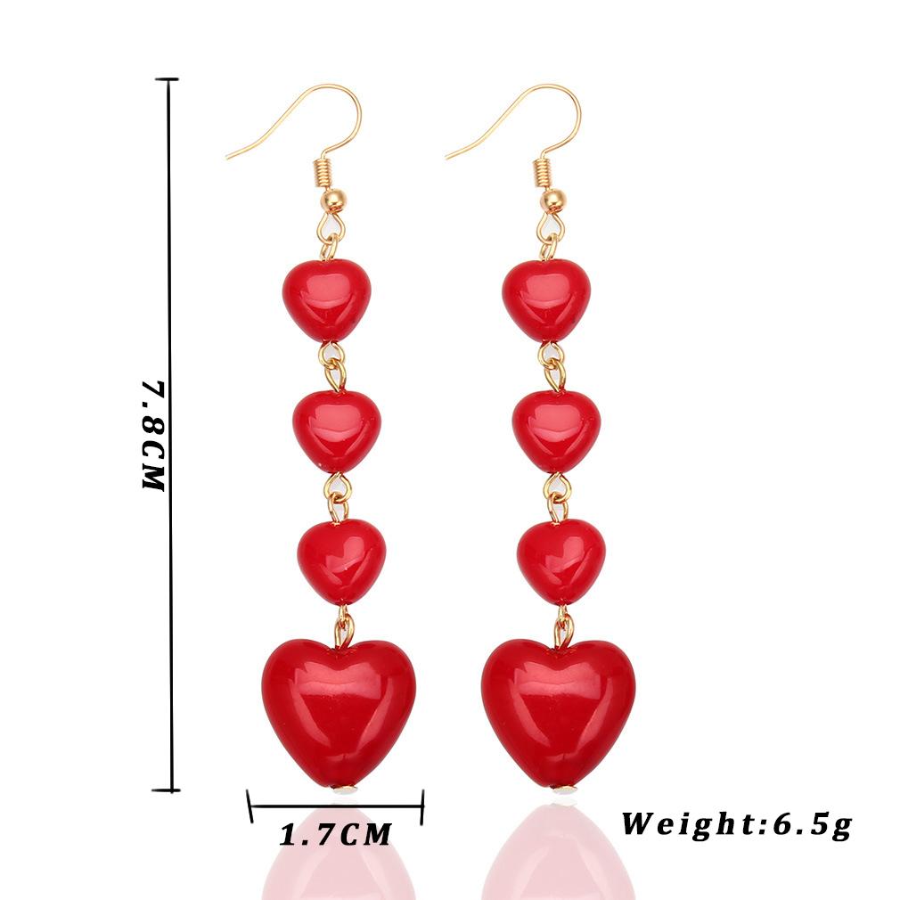 Long Red Love Heart Earrings Sweet Korean Cute Tassel Drop Earrings for Women Girls Fashion Party Dangle Earrings Jewelry Gifts