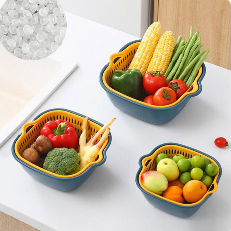 Double-Layer Kitchen Basket Set: 6-Piece Colorful Set for Washing Vegetables and Fruits