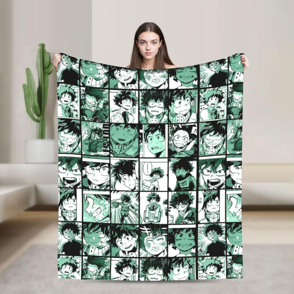 My Hero Academia Deku Izuku Knitted Blanket Coral Fleece Plush Super Warm Throw Blankets for Airplane Travel Bed Rug