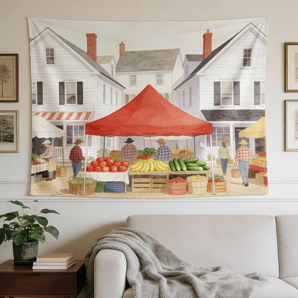 Stylish Tapestry | Traditional Farmers Market, Perfect For Sprucing Up Wall Decor In Homes, Dorms, And Bedrooms, Polyester, Indoor Use