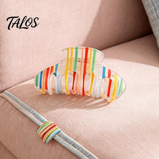 Smooth Surface Hair Clip Claw for Women, Hollow Widened with Curved Transparent Anti-Slip Teeth, Acrylic Rainbow Design Accessory Teeth
