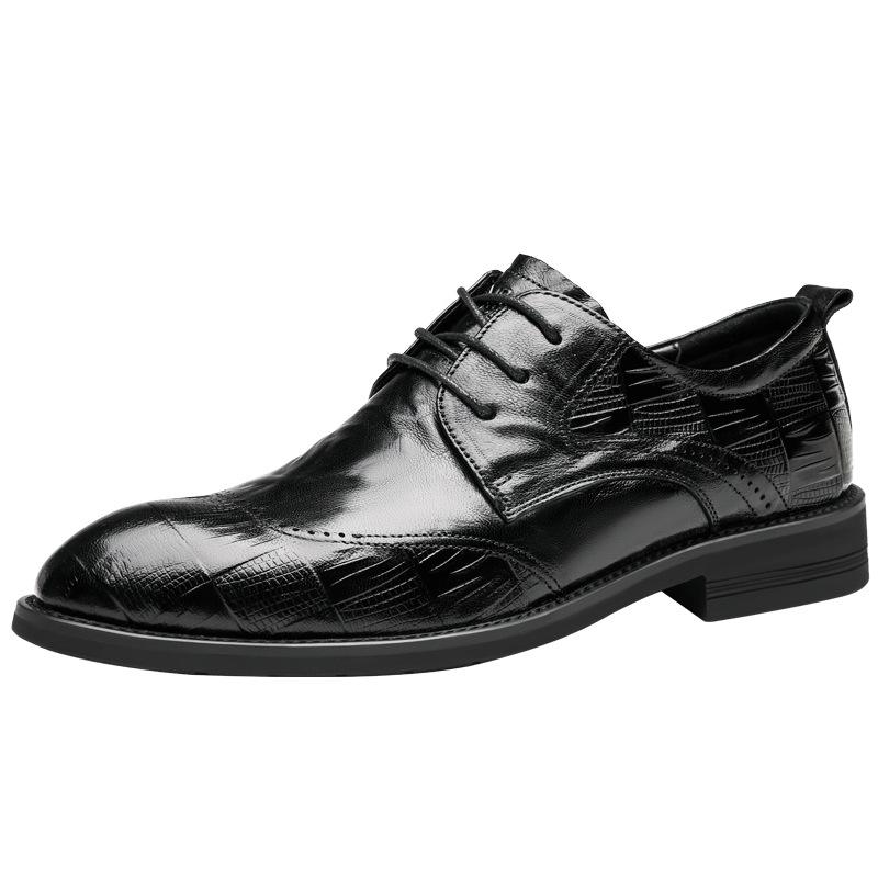2025 Wenzhou Leather Shoes Men's Genuine Leather Business High-end British Style Men's Shoes Dress Commuter Wedding Derby Shoes Black