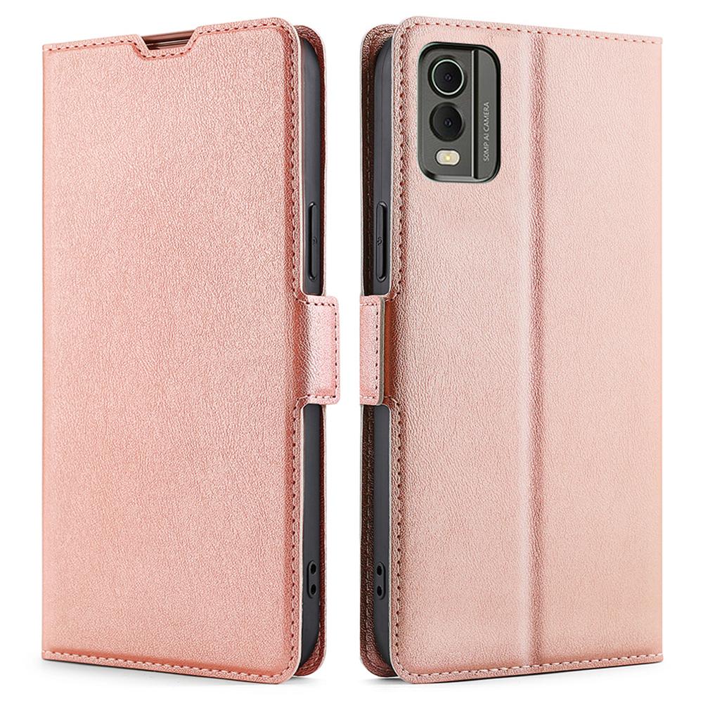 

For Nokia C32 PU Leather Smartphone Case with Card Slot Scratch Resistant Phone Stand Cover Rose Gold