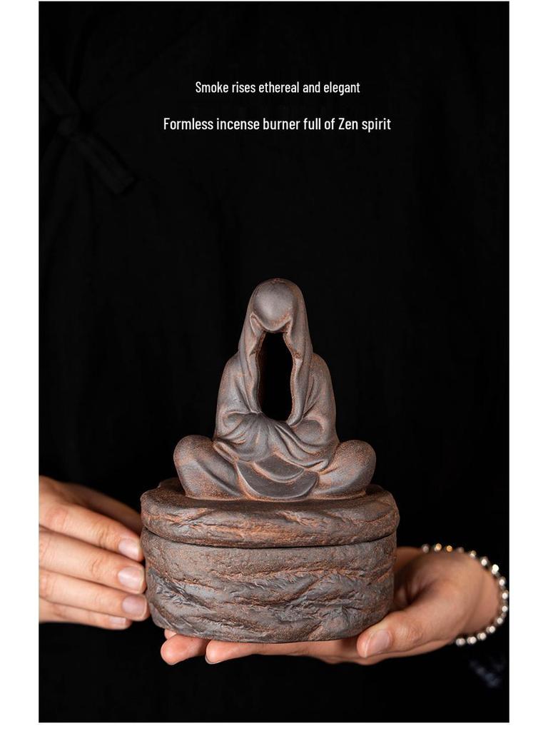 Ceramic Zen Incense Burner: Indoor Aromatherapy & Tea Table Decor for Agarwood and Sandalwood Coils, Chinese Coarse Pottery Design.