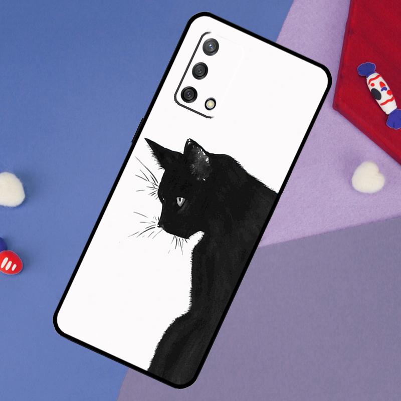 Black Cat Face Kitty Case For Oppo A78 A18 A38 A74 A94 A54 A58 A98 A80 A60 A40 A96 A76 A16 A15 A17 A57 A5 A6 Pro