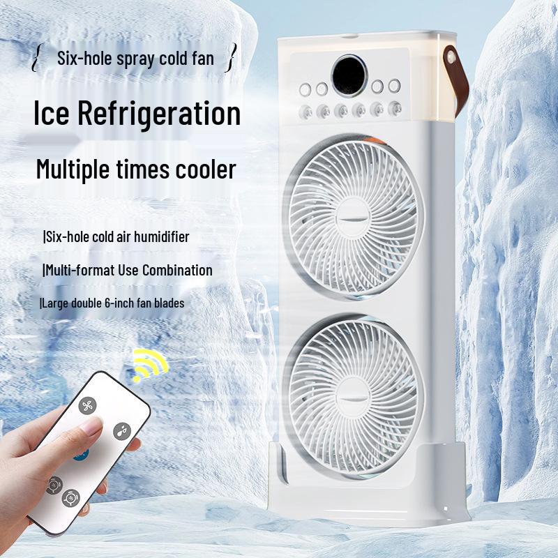 Six/Five-hole Desktop Cold Air Fan & Humidifier with Remote Control for Office/Dorm.
