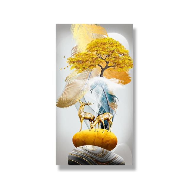 

Китайский фэншуй, золотое богатое дерево, холст, картина, олень, пейзаж, счастливый камень, дзен, постеры, настенное искусство для декора гостиной, Куадрос 30cm×60cm NoFrame