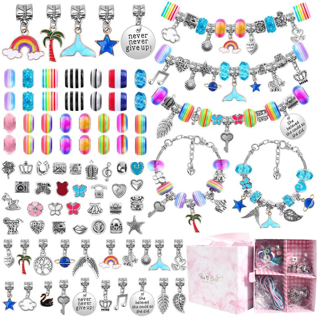 1Box Resin Beads Metal Beads Charms Big Hole Loose Spacer Beads Bracelet Making Kit For Jewelry Making Diy Accessories Gift Box