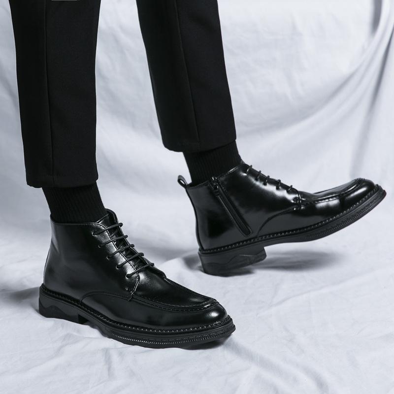 Autumn and winter new hairstylist short boots pointed boots British Martin boots high-top leather shoes inner height-increasing leather boots