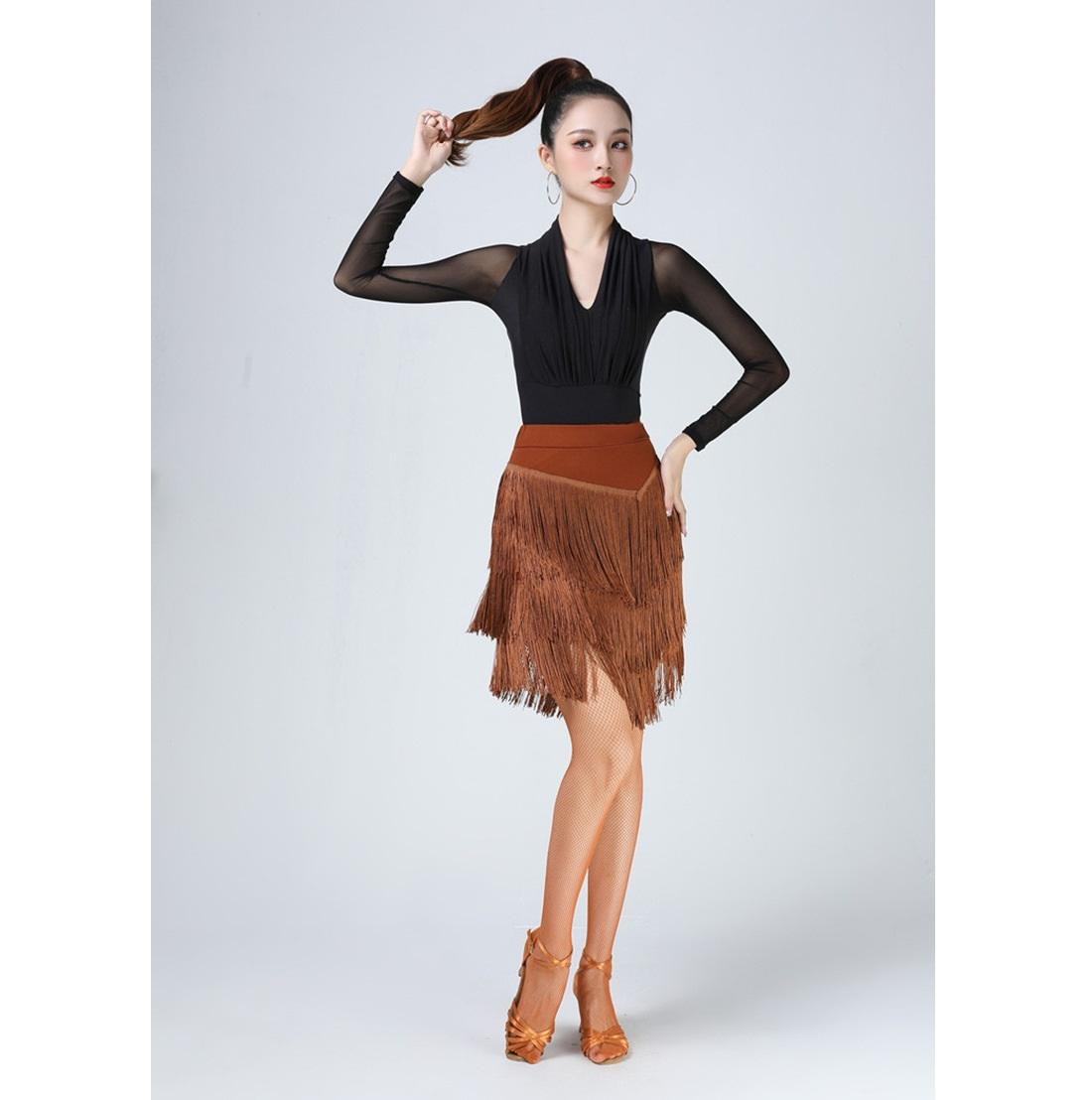 

Женский комплект для латинских танцев, платье с кисточками, платье с кисточками и прозрачным сетчатым верхом, взрослый женский танцевальный сценический костюм для соревнований M