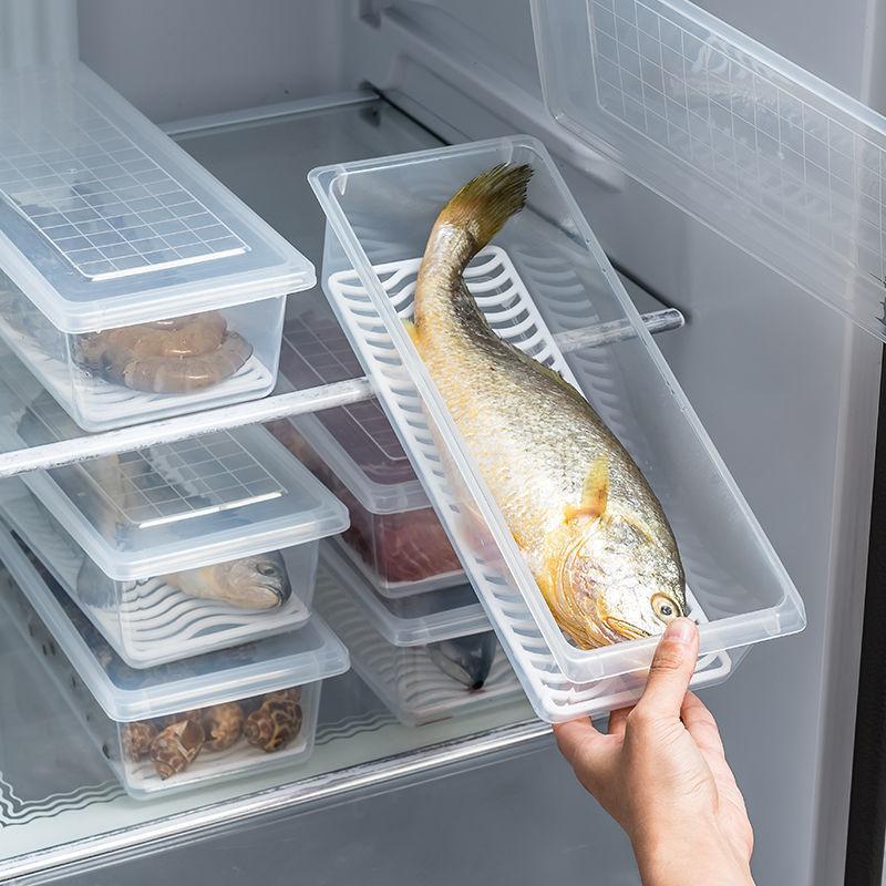 Household Rectangular Transparent Refrigerator Crisper, Cupboard Grain Storage Plastic Box Freezable With Drain Layer
