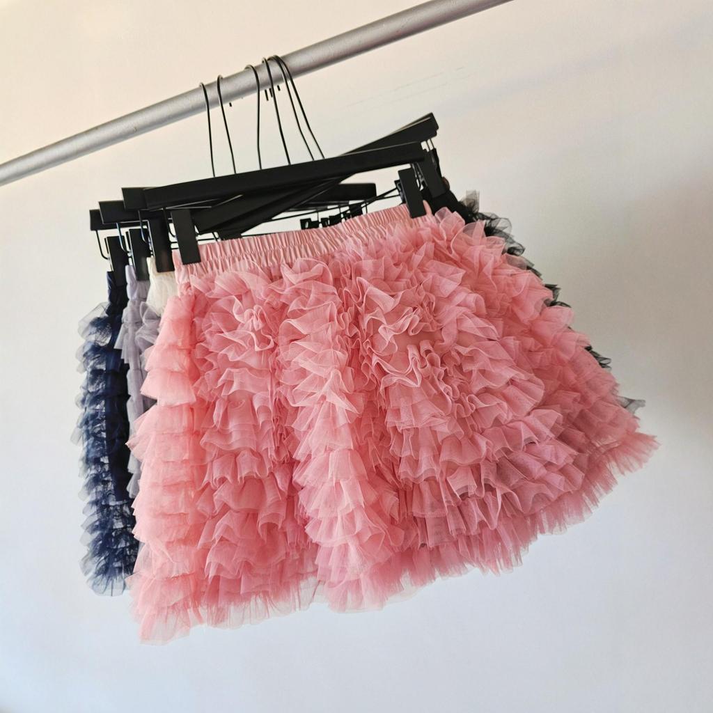 Korean Princess Rich Girl Style High Waist A-line Fluffy Mesh Skirt - Multi-layer Short Cake Skirt for Women