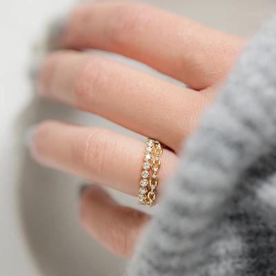Anello Semplice in Zircone Set da Due Pezzi, Gioielli alla Moda per Abbinamenti Quotidiani, Popolare