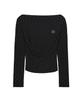 Nigaennikol Dot Shirring Drape Boat Neck Top_Black