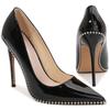 Women Metal Bead Rimmed High Thin Heel Shoes Pointed Toe Stiletto Pumps for Office Nightclub Party Wedding Host Model Influencer