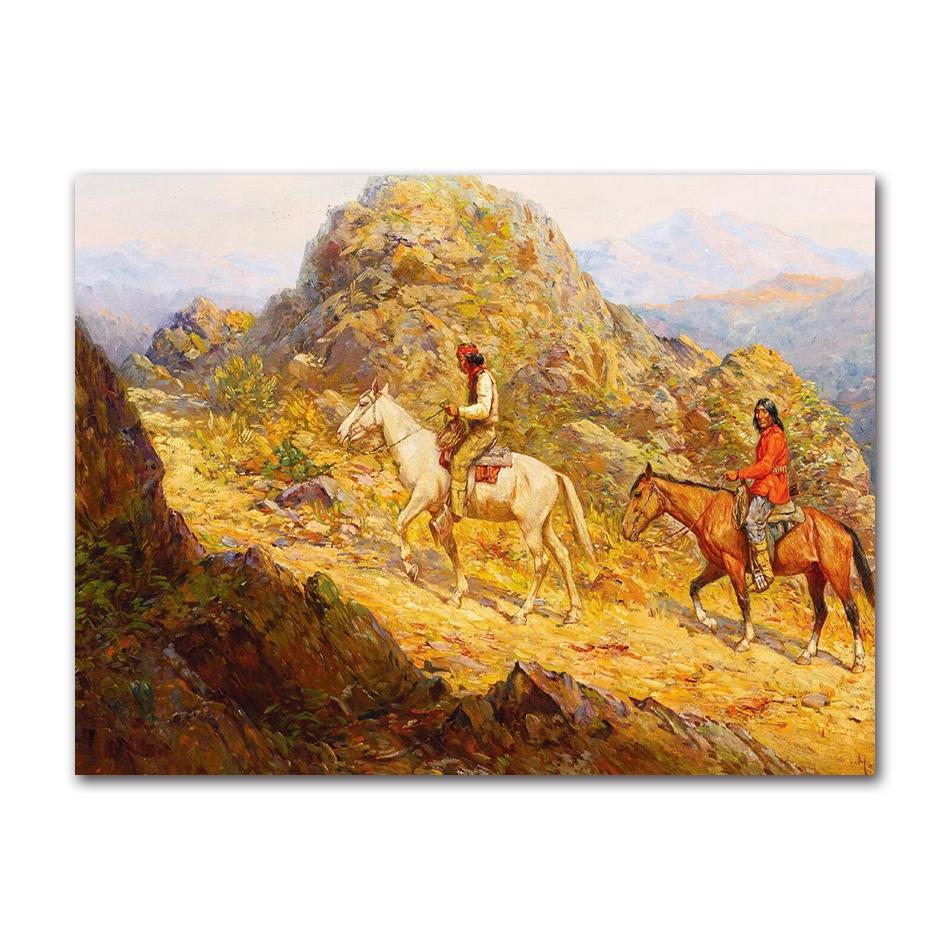 Vintage Old West Antique Horse Riders Cowboys Western Hills Art Posters Canvas Painting Wall Prints Pictures for Room Home Decor