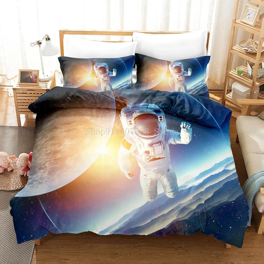 Cartoon Astronaut Outer Space Bedding Set Fashion Boys Home Bed Linen Set 23 Piece Microfiber Duvet Cover Set With Pillowcase