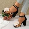Modă 2025 Vară Nou Sandale de Damă cu Toc Acoperit Culori Mixte Curea cu Cataramă Sandale cu Toc Gros pentru Mărimi Mari Pantofi de Petrecere pentru Rochie Florală