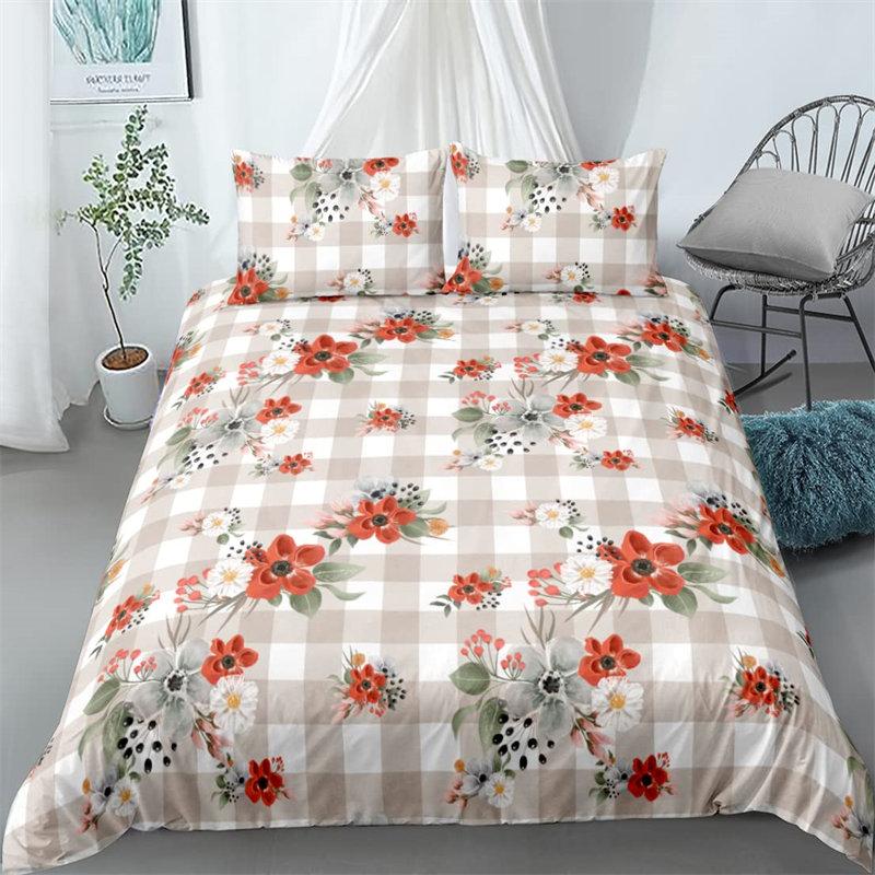 Vibrant Botanical Floral Duvet Cover Twin Size Lotus Flower Leaves Bedding Set Soft Tropical Palm Tree Quilt Cover Pillowcases