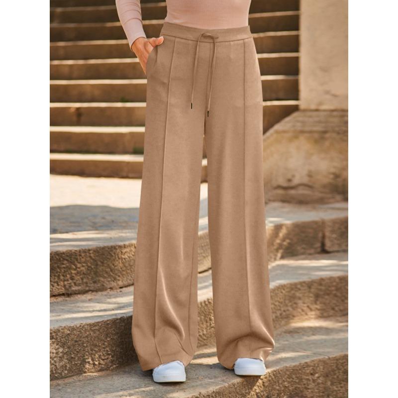 VEZFAA Modne damskie spodnie i spodnie capri, na co dzień, w jednolitym kolorze, z wysokim stanem