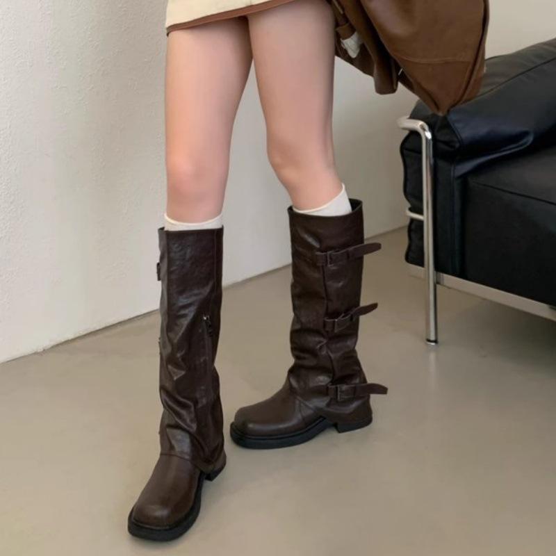 2025 New Maillard Mid-tube Martin Boots Women's Retro British Inner Height-increasing Thick Heel Pleated Stacked Pants Tube Short Boots