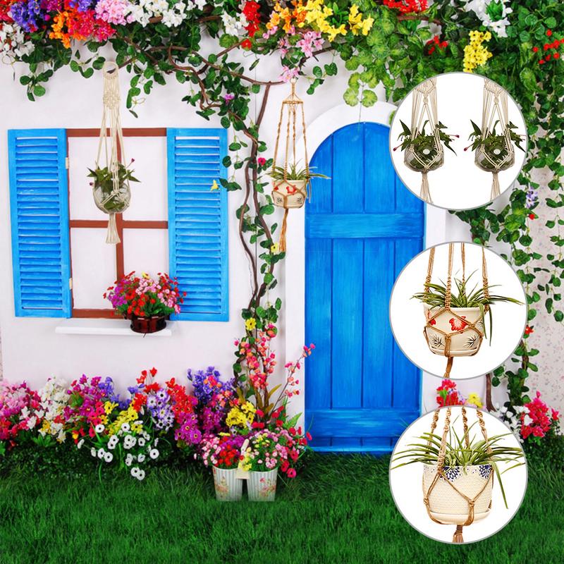 Handgefertigter Makramee-Pflanzenaufhänger Blumentopf-Aufhänger Hängeseil Geflochtenes Handwerk Für Wanddekoration Hof Garten Pflanzenhalter