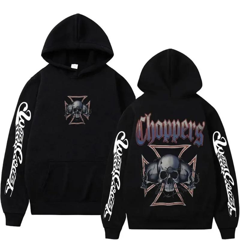 Felpa con Cappuccio Grafica Logo West Coast Chopper Maschile Vintage Streetwear Uomo Donna Manica Lunga Oversize Felpa con Cappuccio Gotica da Uomo