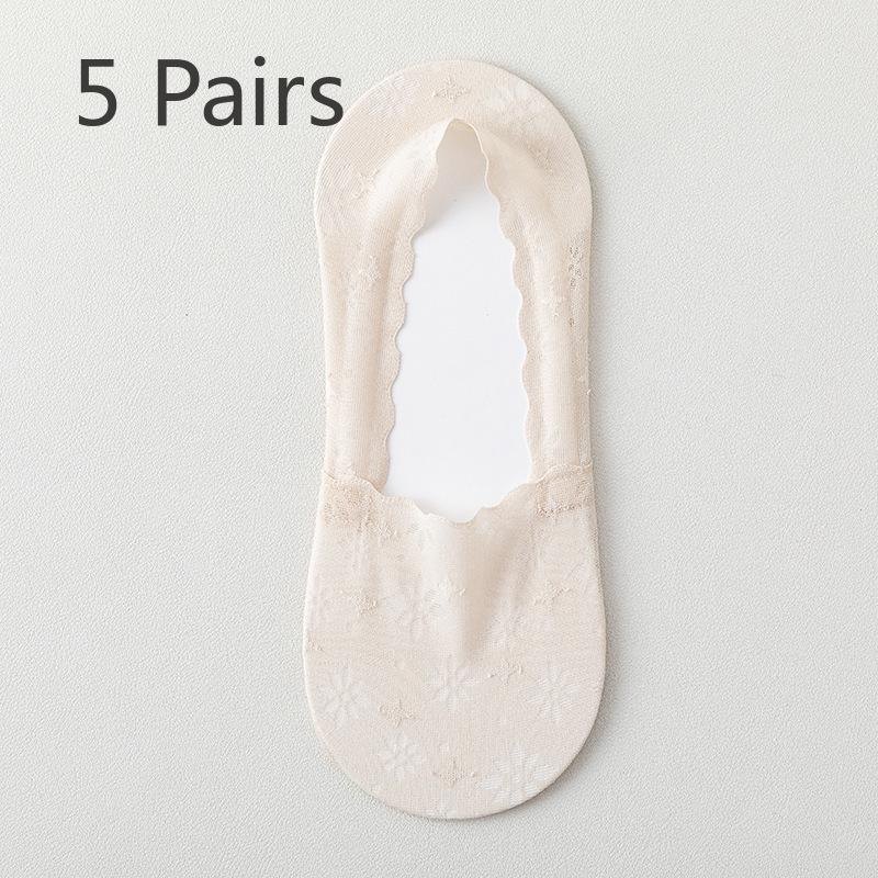 5 Paar Damen Sommer Dünne Feuchtigkeitstransport Schweiß Atmungsaktiv Baumwollsohle Rutschfeste Bootssocken