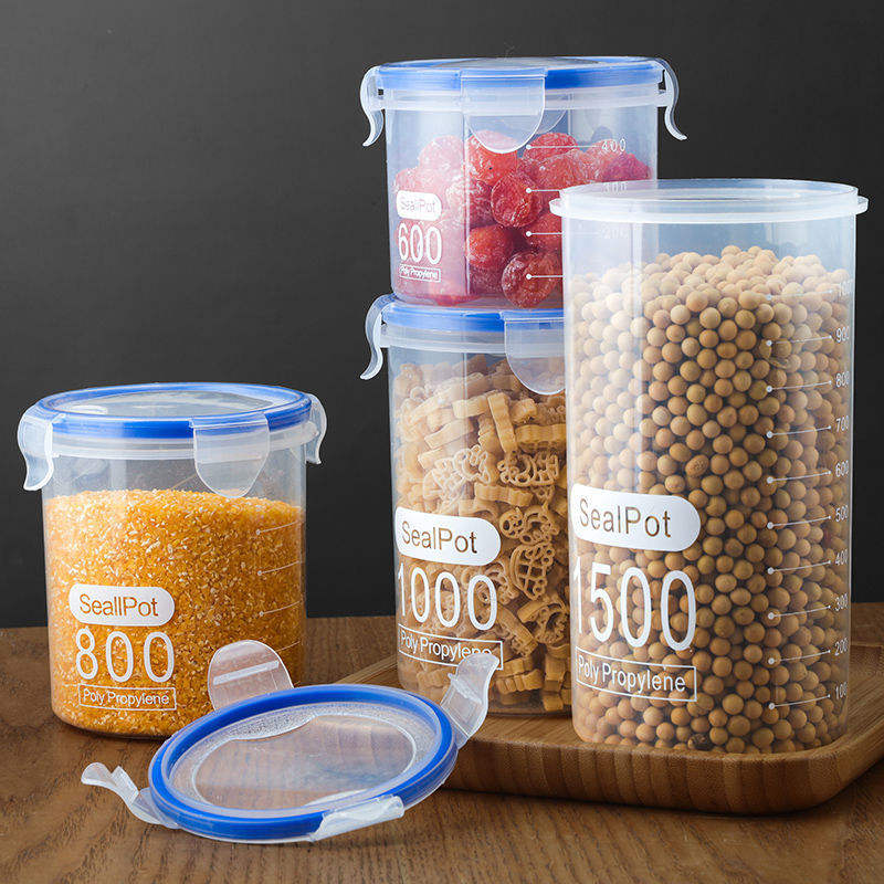 Sealed Kitchen Food Storage Canisters Transparent Large Capacity Grain Fresh Preservation Box with Scale Plastic