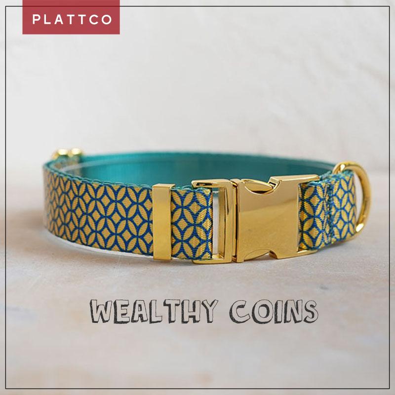 

PLATTCO unique design dog collar print WEALTHY COINS pattern and high-quality gold buckle size 5 PDC305YG XS