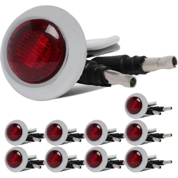 

3/4 Inch Round LED Clearence Light 3/4 Round Stainless Steel Trim Ring Bezel Set Front Rear Trailer Side Marker Indicator Light Signal Lamps for