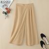 ZANZEA Women Casual Elastic Waist Summer Loose Capri Pants