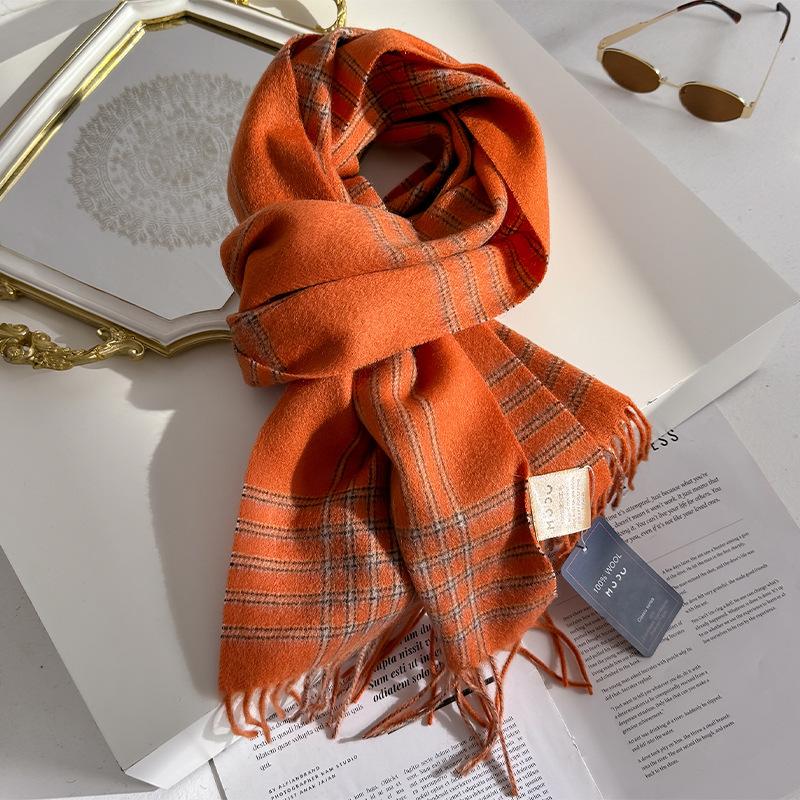 Wool Scarf For Women Fashion Winter Vintage Preppy Style Plaid Scarves Wraps Pashmina Foulard Bufanda Shawl Christmas Gift