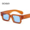 SO&EI New Square Sunglasses Women Vintage Rivets Trending Clear Ocean Gradient Lens Shades UV400 Men Punk Sun Glasses