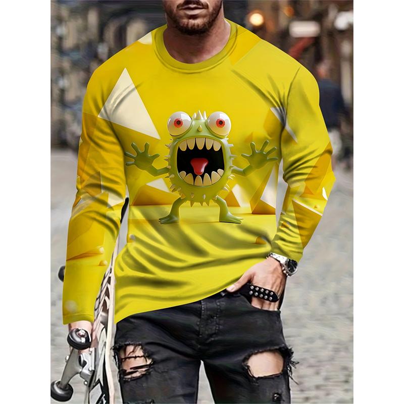 

Colorful Little Monster Pattern T-Shirt Men Fun Mysterious 3D Printed Tees Casual Long Sleeves O-Neck T-Shirts 5XL